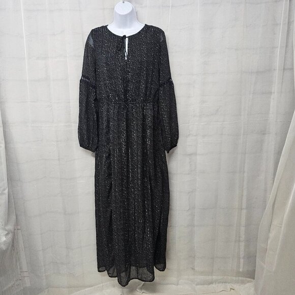 Romeo & Juliet Couture Black Goth Dress Maxi Sheer Boho Peasant M - Picture 1 of 15